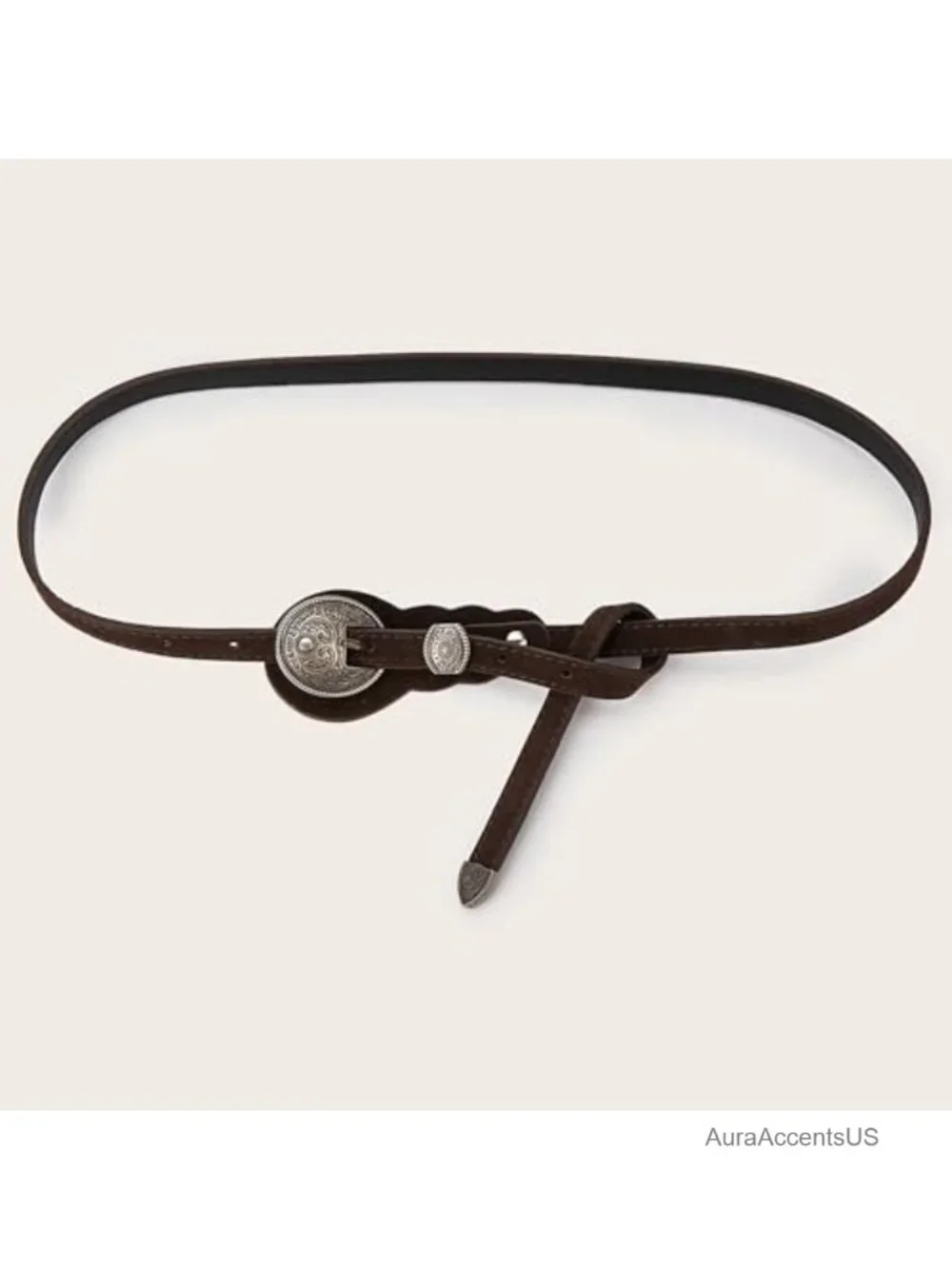 Faux Suede Western Concho Belt with Disc Buckle - Skinny Waistband for Country